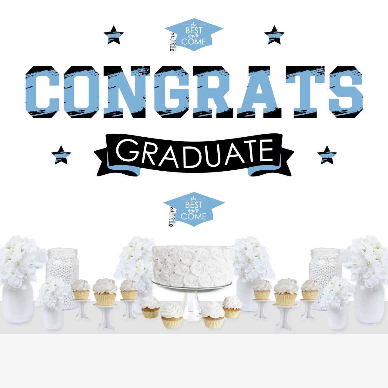 Big Dot of Happiness Light Blue Graduation Party Photo Backdrop - Wall Decals